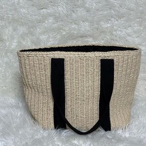 Stylish Tan and Black Woven Tote Bag